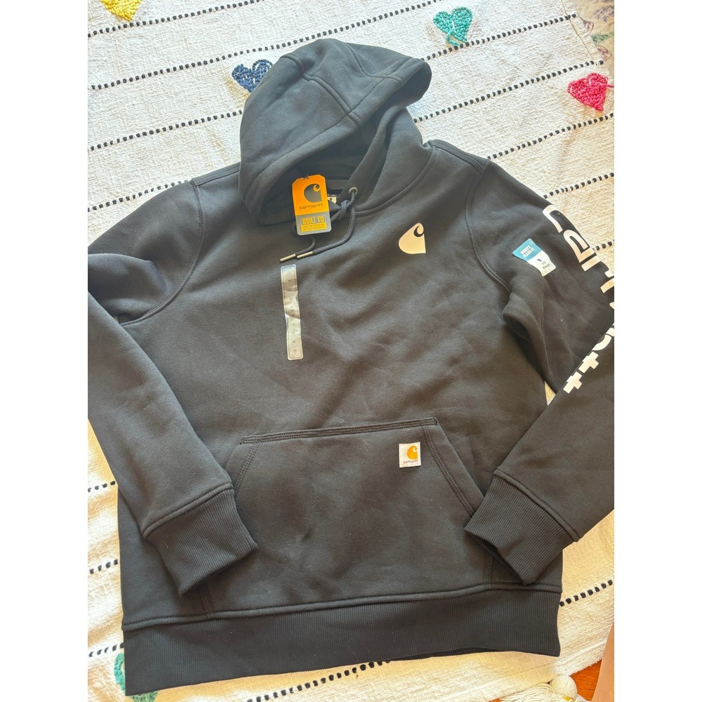 Carhartt Womens Midweight Relaxed Fit Logo Sleeve Hoodie Black Medium